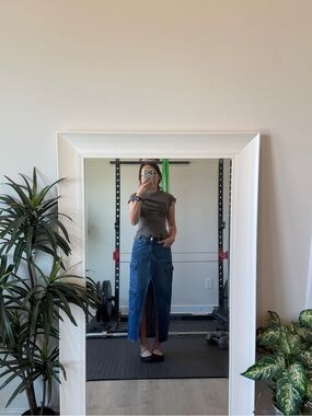 American Eagle Outfitters Blue Denim Cargo Maxi Skirt